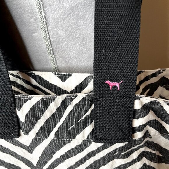 PINK By Victoria's Secret Tote Bag Zebra Striped Black White Animal Print Canvas - Picture 6 of 9